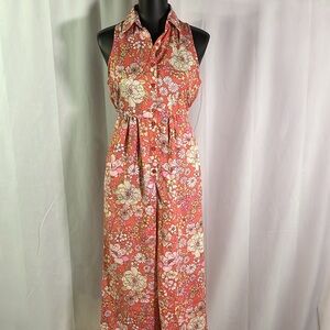 NWT BOG Collective Coral Pink Floral Print Sleeveless Cropped Wide Leg Jumpsuit